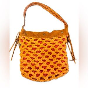 Lucky Brand Y2K Boho Macrame Leather Shoulder Bag